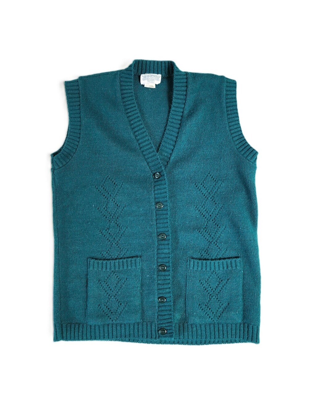 Vintage Sears Women's Teal Orlon Acrylic Knit Button Front Cardigan Vest Size M